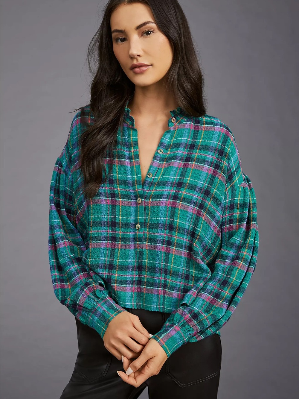 Pilcro Crop Puff-Sleeve Blouse